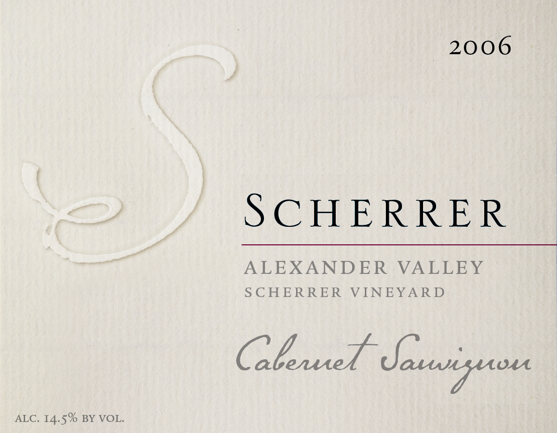 Label: 2006, Scherrer, Alexander Valley, Scherrer Vineyard, Cabernet Sauvignon, Alcohol 14.5% by volume