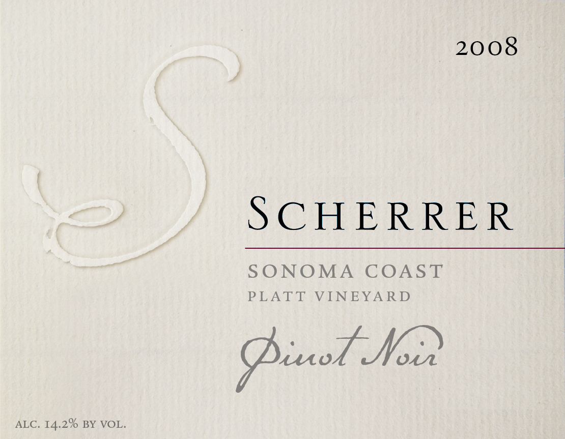 Label: 2008, Scherrer, Sonoma Coast, Platt Vineyard, Pinot Noir, Alcohol 14.2% by volume