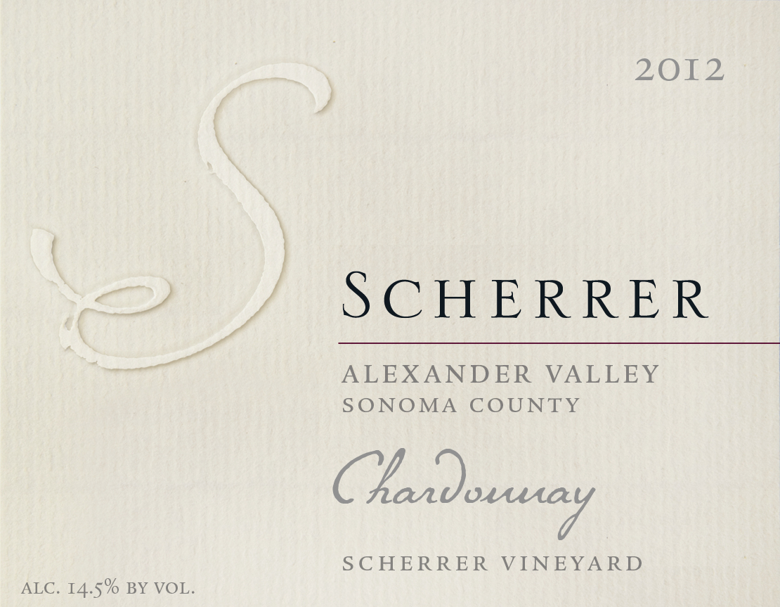 Label: 2012, Scherrer, Alexander Valley, Sonoma County, Scherrer Vineyard, Chardonnay, Alcohol 14.5% by volume