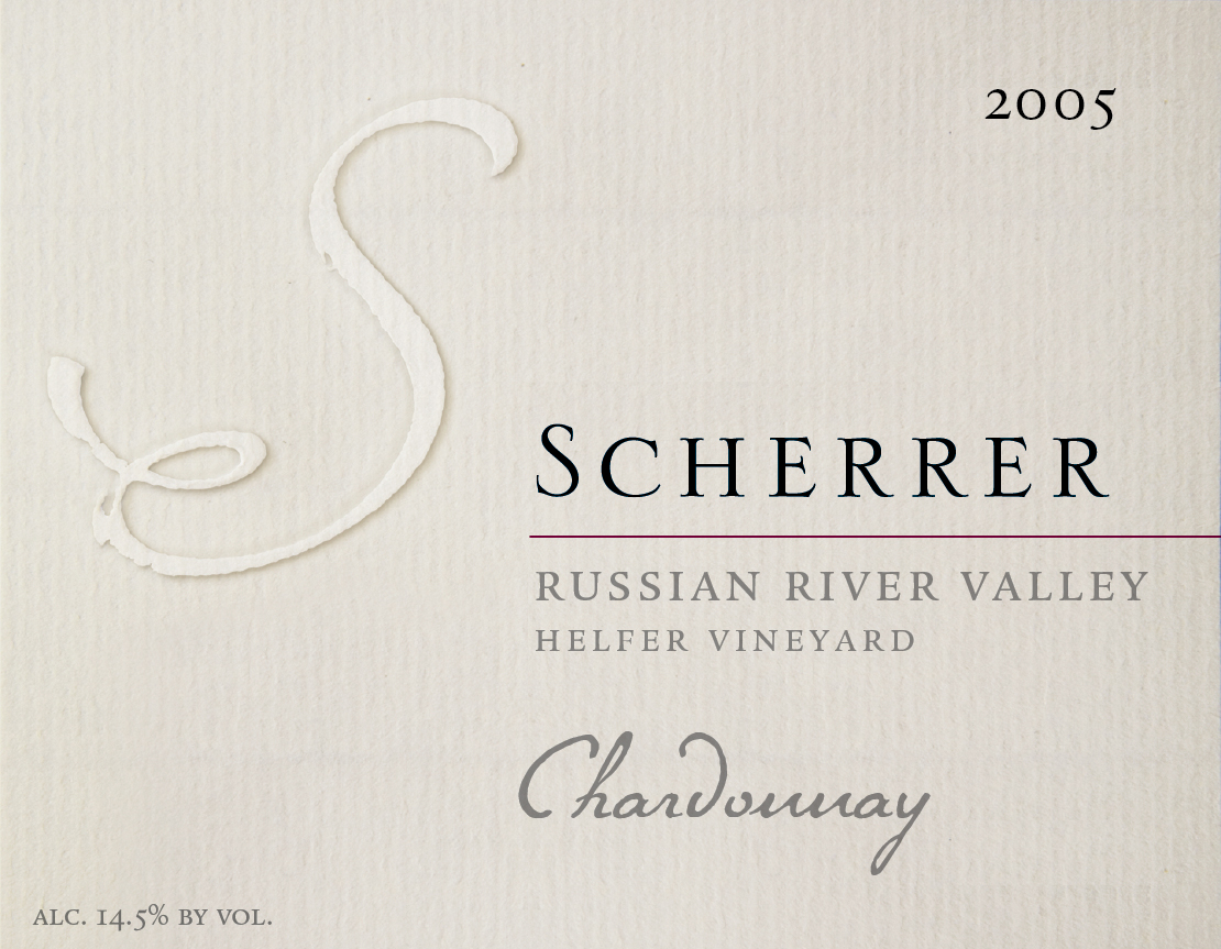 Label: 2005, Scherrer, Russian River Valley, Helfer Vineyard, Chardonnay, Alcohol 14.5% by volume