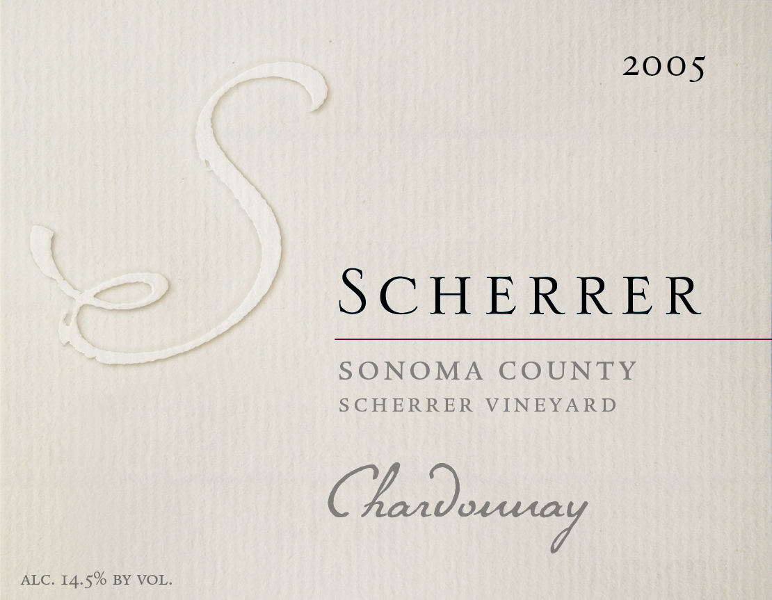 Label: 2005, Scherrer, Sonoma County, Scherrer Vineyard, Chardonnay, Alcohol 14.5% by volume
