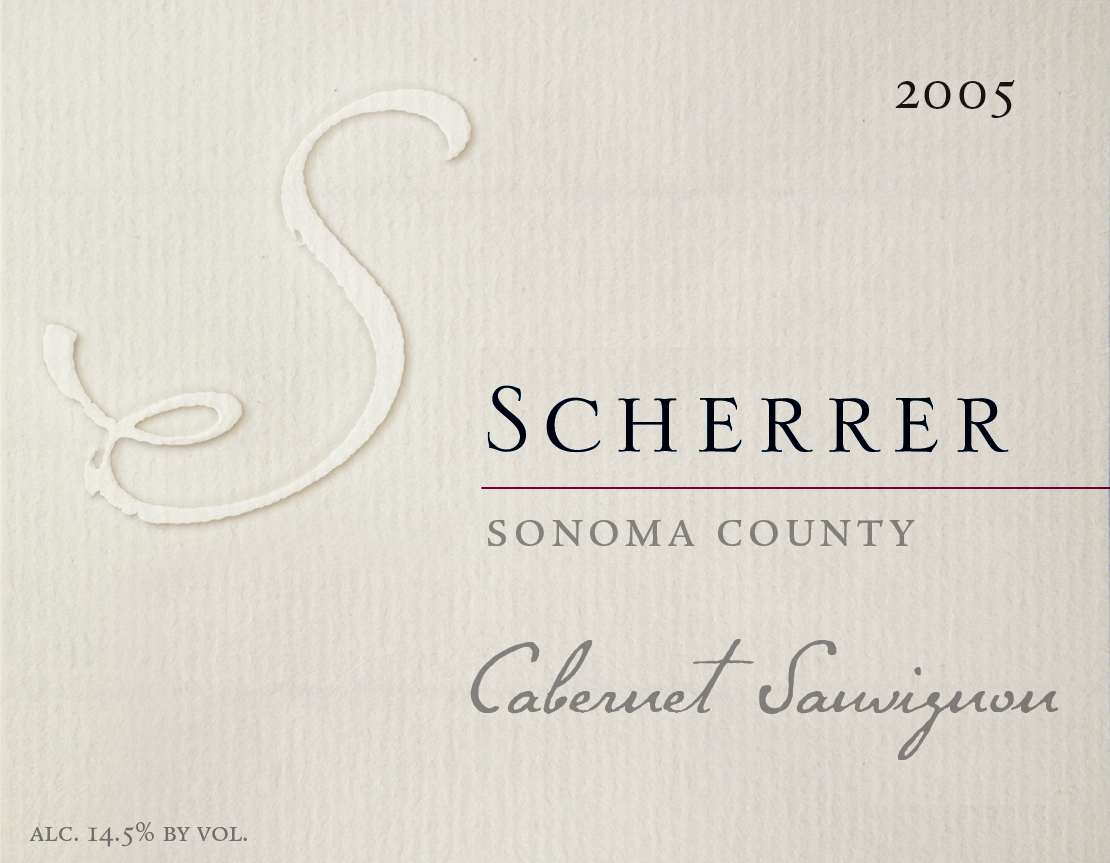 Label: 2005, Scherrer, Sonoma County, Cabernet Sauvignon, Alcohol 14.5% by volume