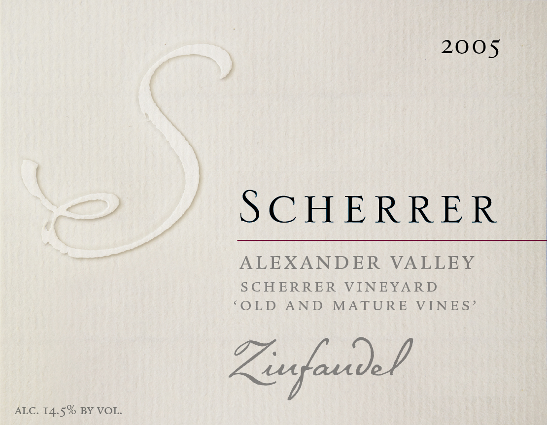 Label: 2005, Scherrer, Alexander Valley, Scherrer Vineyard, 'Old & Mature Vines', Zinfandel, Alcohol 14.5% by volume