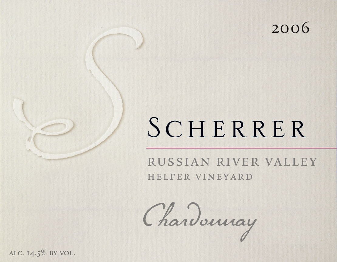 Label: 2006, Scherrer, Russian River Valley, Helfer Vineyard, Chardonnay, Alcohol 14.5% by volume