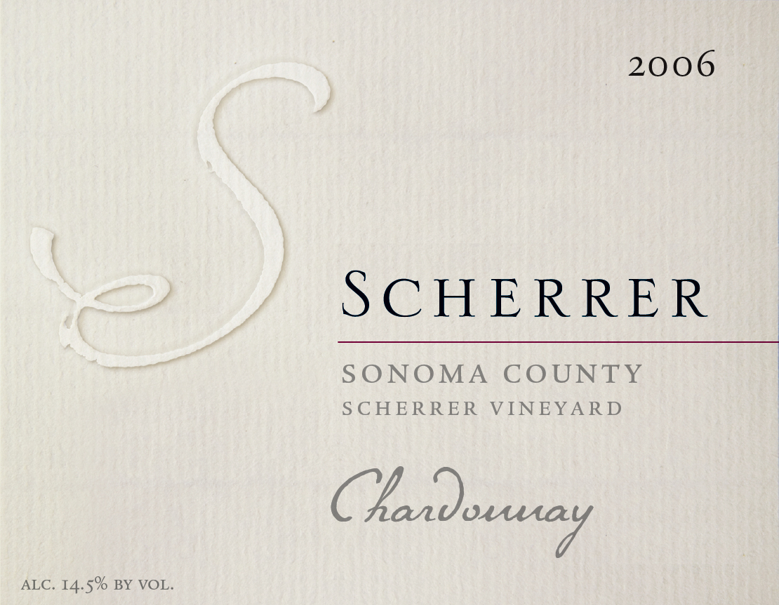 Label: 2006, Scherrer, Sonoma County, Scherrer Vineyard, Chardonnay, Alcohol 14.5% by volume