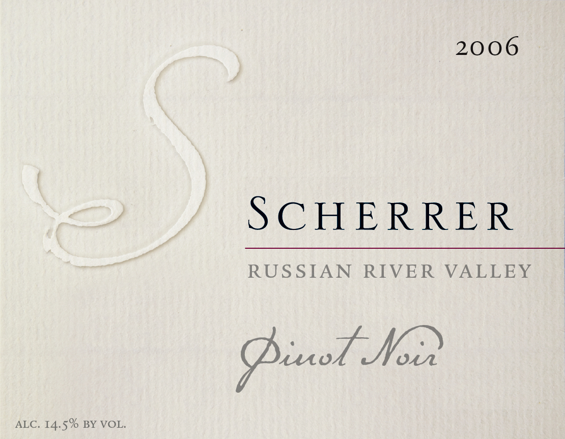 Label: 2006, Scherrer, Russian River Valley, Pinot Noir, Alcohol 14.5% by volume