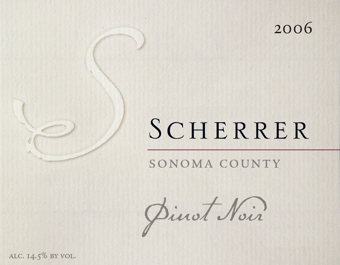 Label: 2006, Scherrer, Sonoma County, Pinot Noir, Alcohol 14.5% by volume