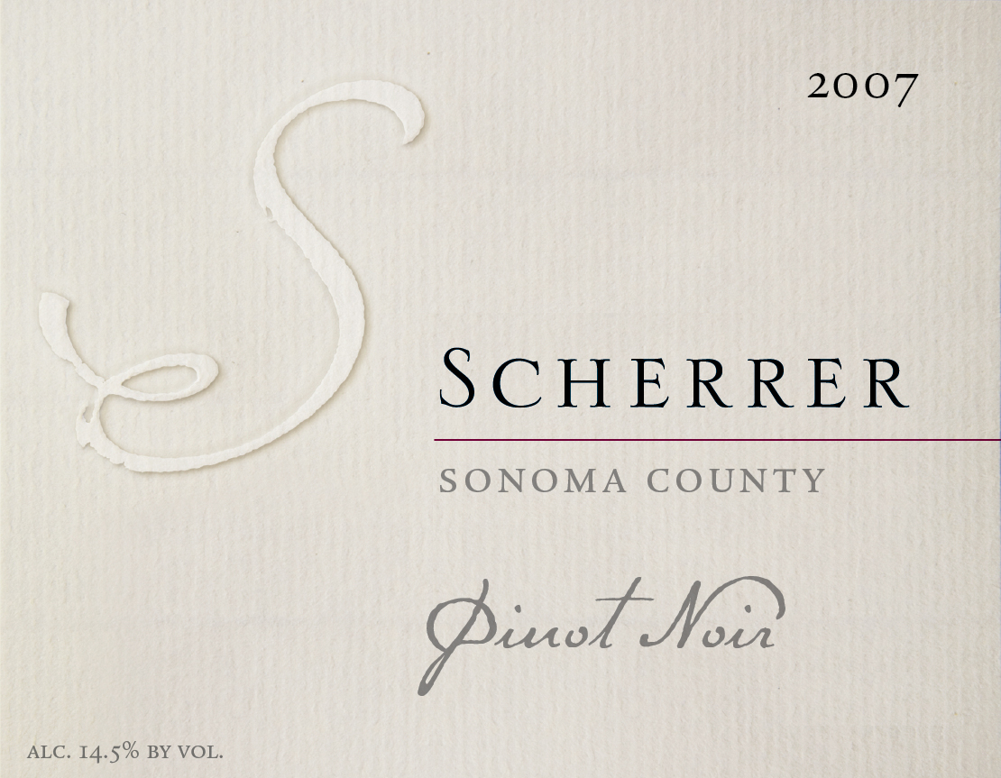 Label: 2007, Scherrer, Sonoma County, Pinot Noir, Alcohol 14.5% by volume
