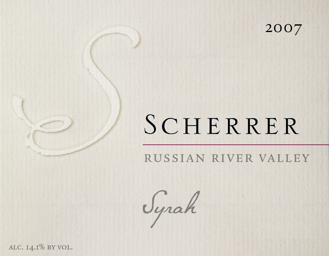 Label: 2007, Scherrer, Russian River Valley, Syrah, Alcohol 14.1% by volume