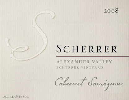 Label: 2008, Scherrer, Alexander Valley, Scherrer Vineyard, Cabernet Sauvignon, Alcohol 14.5% by volume