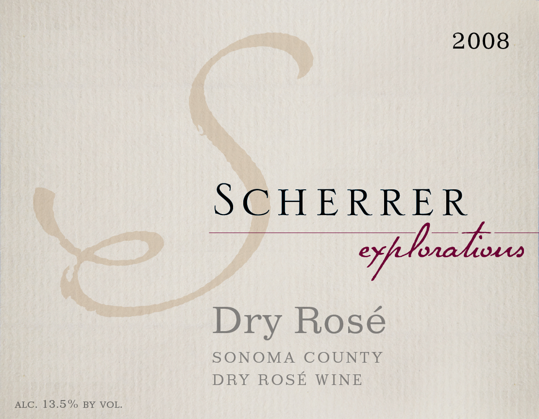 Wine Label: 2008, Scherrer, Explorations, Dry Rosé, Sonoma County, Dry Rosé Wine, Alcohol 13.5% by volume.