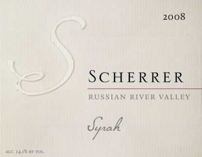 Label: 2008, Scherrer, Russian River Valley, Syrah, Alcohol 14.1% by volume