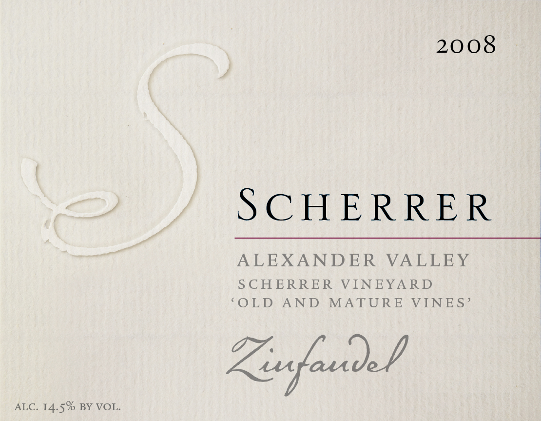 Label: 2008, Scherrer, Alexander Valley, Scherrer Vineyard, 'Old & Mature Vines', Zinfandel, Alcohol 14.5% by volume
