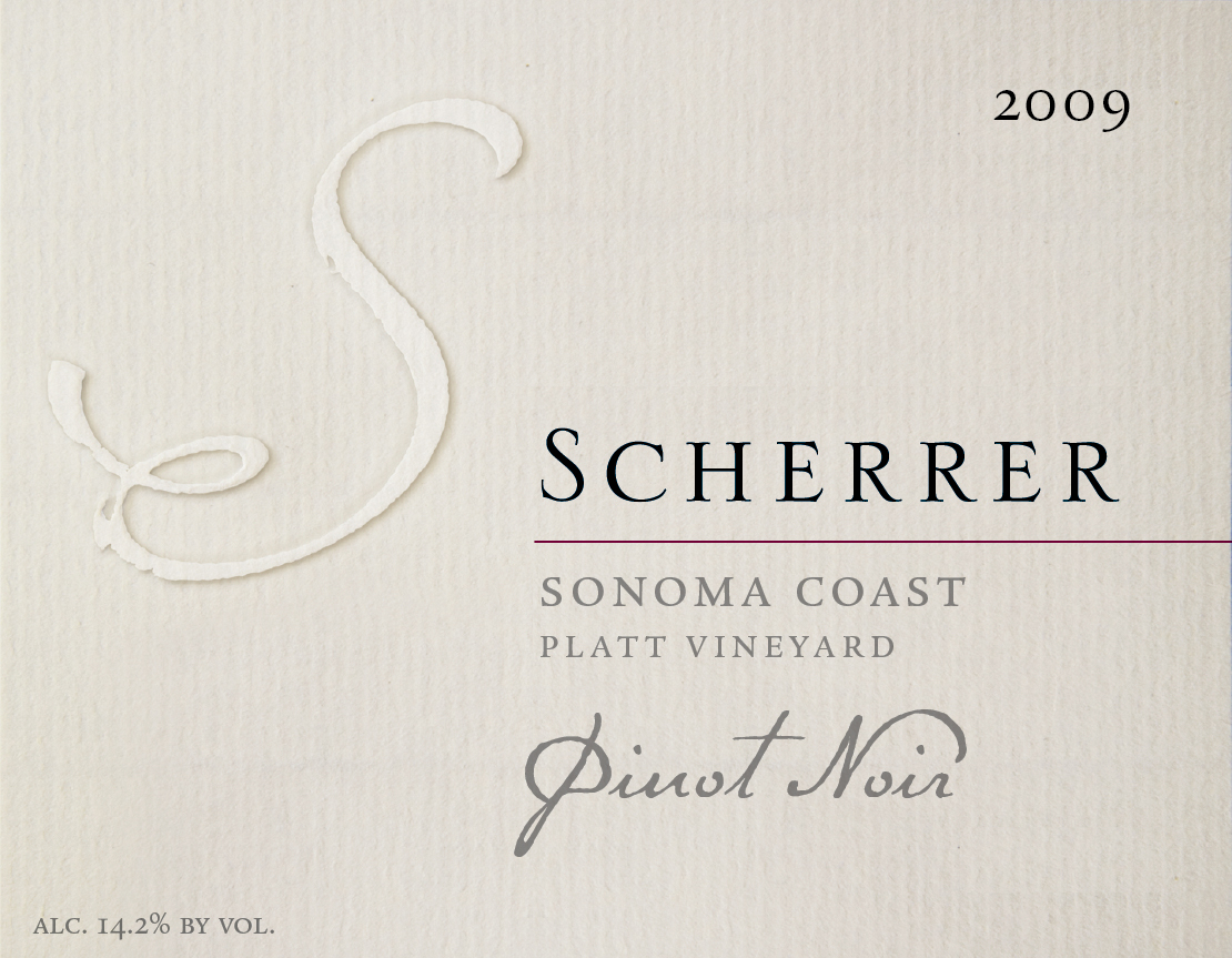 Label: 2009, Scherrer, Sonoma Coast, Platt Vineyard, Pinot Noir, Alcohol 14.2% by volume