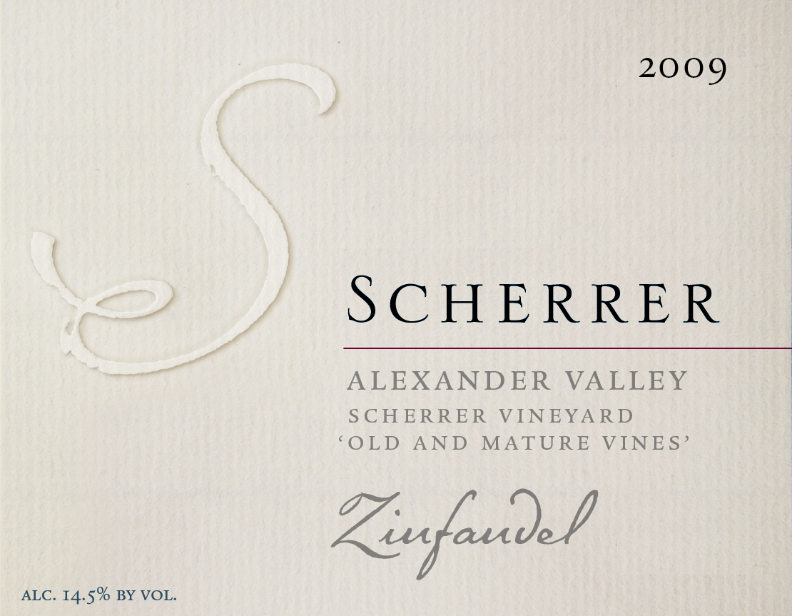 Label: 2009, Scherrer, Alexander Valley, Scherrer Vineyard, 'Old & Mature Vines', Zinfandel, Alcohol 14.5% by volume