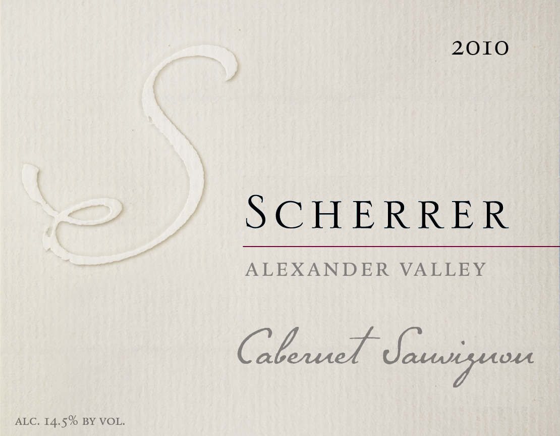 Label: 2010, Scherrer, Alexander Valley, Cabernet Sauvignon, Alcohol 14.5% by volume