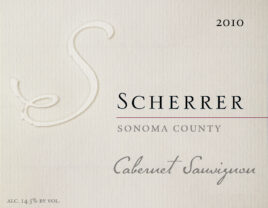 Label: 2010, Scherrer, Sonoma County, Cabernet Sauvignon, Alcohol 14.5% by volume