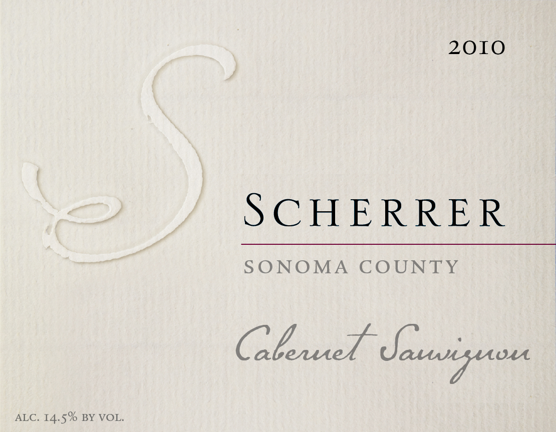 Label: 2010, Scherrer, Sonoma County, Cabernet Sauvignon, Alcohol 14.5% by volume