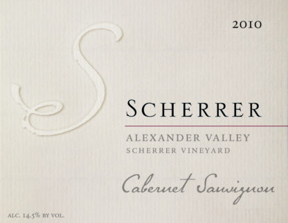 Label: 2010, Scherrer, Alexander Valley, Sonoma County, Cabernet Sauvignon, Alcohol 14.5% by volume