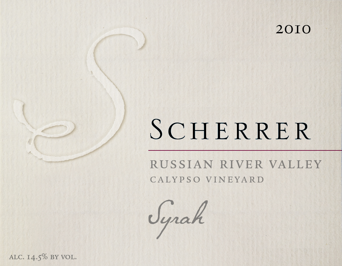 Label: 2010, Scherrer, Russian River Valley, Syrah, Calypso Vineyard, Alcohol 14.5% by volume
