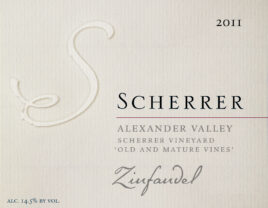 Label: 2011, Scherrer, Alexander Valley, Scherrer Vineyard, 'Old & Mature Vines', Zinfandel, Alcohol 14.5% by volume