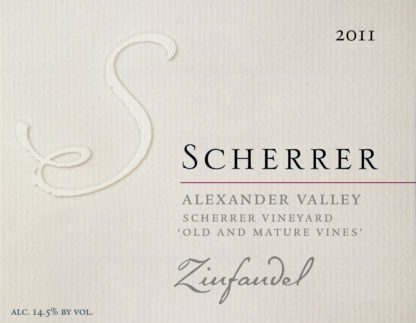 Label: 2011, Scherrer, Alexander Valley, Scherrer Vineyard, 'Old & Mature Vines', Zinfandel, Alcohol 14.5% by volume
