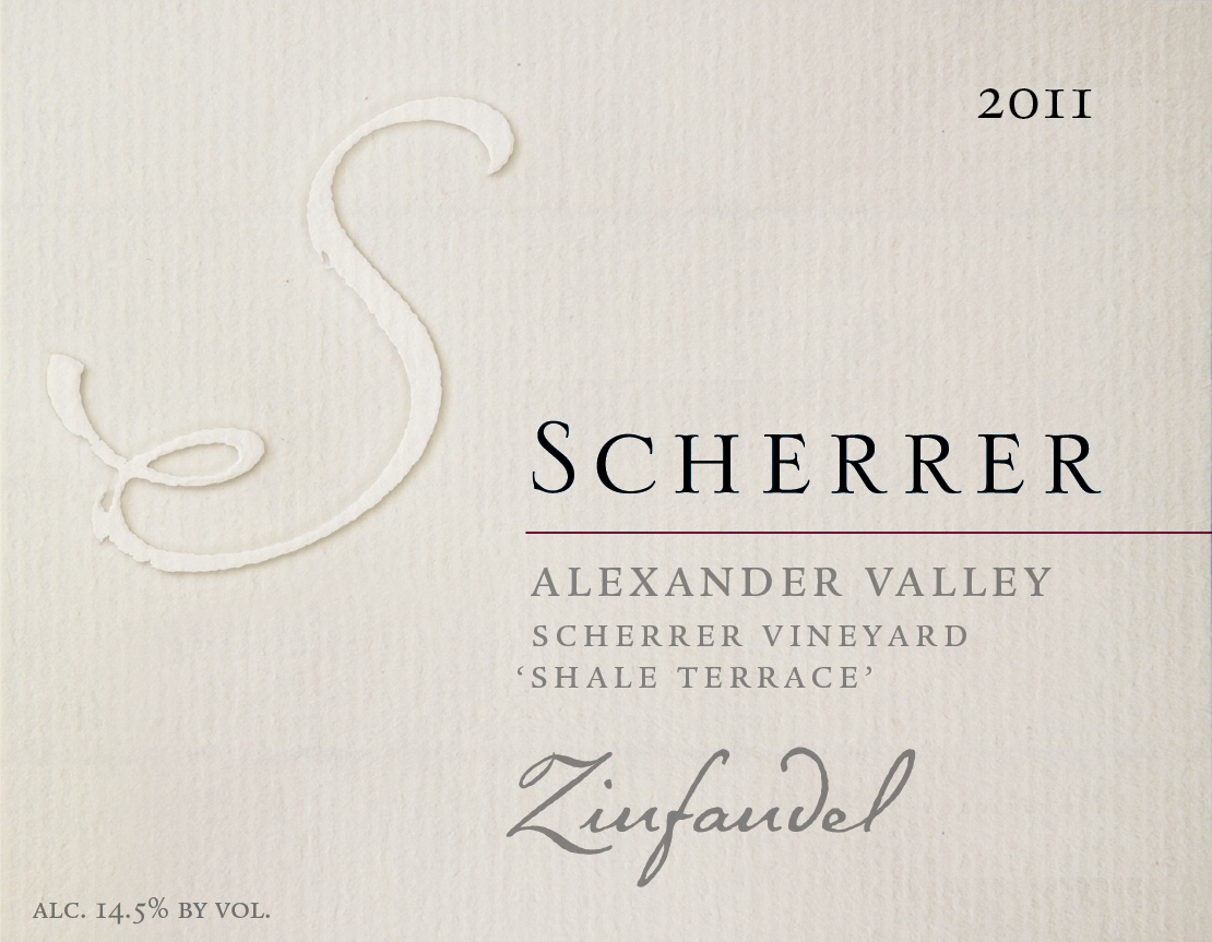 Label: 2011, Scherrer, Alexander Valley, Scherrer Vineyard, 'Shale Terrace', Zinfandel, Alcohol 14.5% by volume