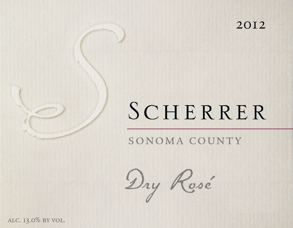 Wine Label: 2012, Scherrer, Sonoma County, Dry Rosé, Alcohol 13.0% by volume.