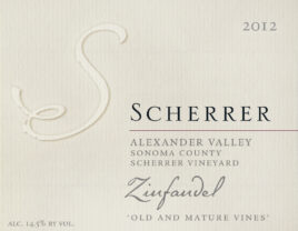 Label: 2012, Scherrer, Alexander Valley, Sonoma County, Scherrer Vineyard, Zinfandel, 'Old & Mature Vines', Alcohol 14.5% by volume