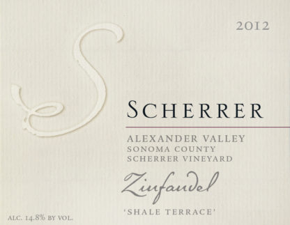 Label: 2012, Scherrer, Alexander Valley, Sonoma County, Scherrer Vineyard, Zinfandel, 'Shale Terrace', Alcohol 14.8% by volume
