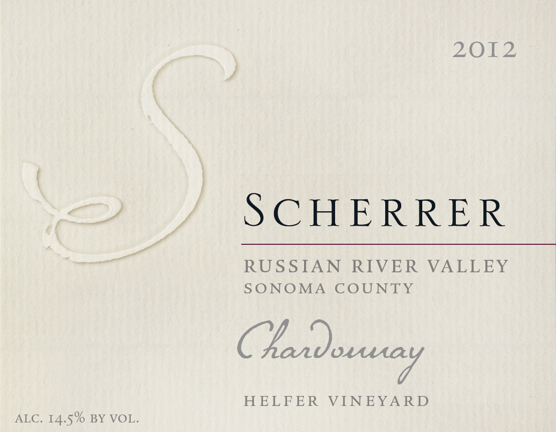 Label: 2012, Scherrer, Russian River Valley, Sonoma County, Chardonnay, Helfer Vineyard, Alcohol 14.5% by volume