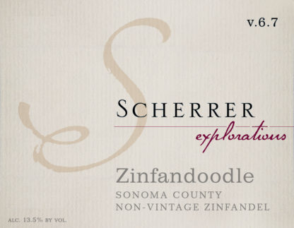 Label: version 6.7, Scherrer, Explorations, Zinfandoodle, Sonoma County, Non-Vintage Red Wine, Alcohol 13.5% by volume