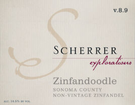 Label: version 8.9, Scherrer, Explorations, Zinfandoodle, Sonoma County, Non-Vintage Red Wine, Alcohol 14.5% by volume