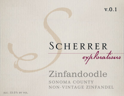 Label: version 0.1, Scherrer, Explorations, Zinfandoodle, Sonoma County, Non-Vintage Red Wine, Alcohol 13.5% by volume
