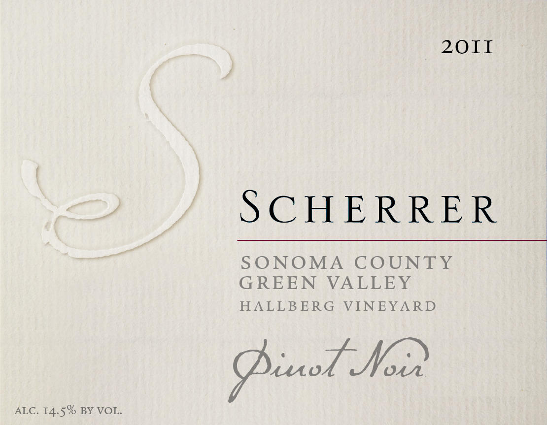Label: 2011, Scherrer, Sonoma County, Green Valley, Hallberg Vineyard, Pinot Noir, Alcohol 14.5% by volume