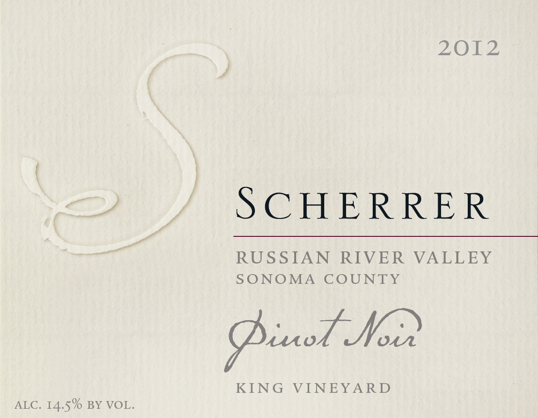 Label: 2012, Scherrer, Russian River Valley, Sonoma County, Pinot Noir, King Vineyard, Alcohol 14.5% by volume