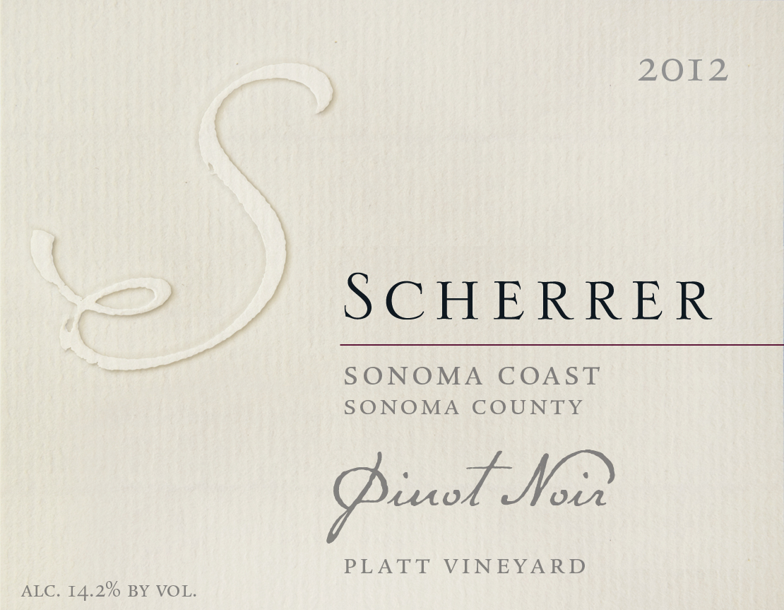 Label: 2011, Scherrer, Sonoma Coast, Sonoma County, Pinot Noir, Platt Vineyard, Alcohol 14.2% by volume