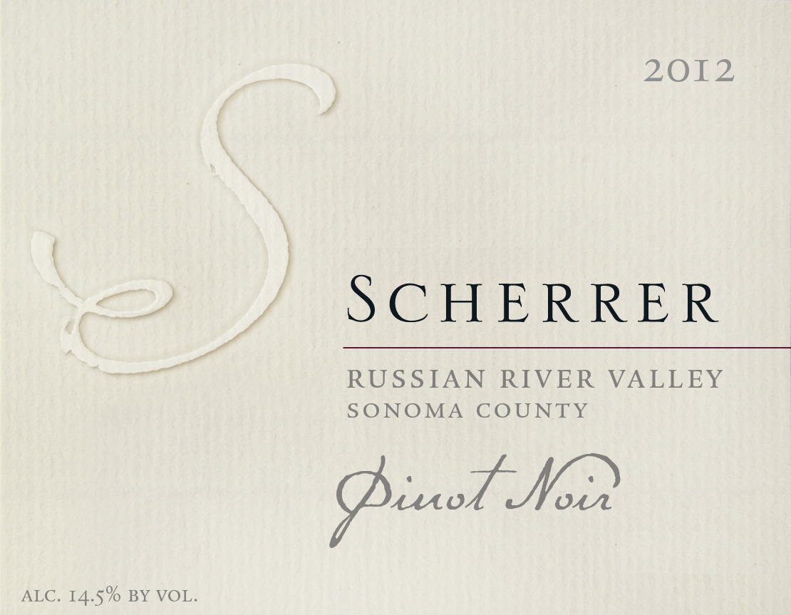 Label: 2012, Scherrer, Russian River Valley, Sonoma County, Pinot Noir, Alcohol 14.5% by volume