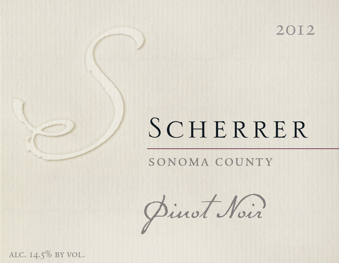 Label: 2012, Scherrer, Sonoma County, Pinot Noir, Alcohol 14.5% by volume