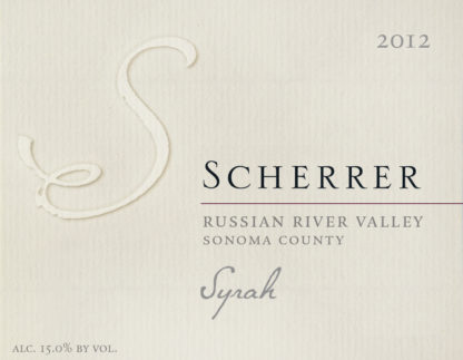 Label: 2012, Scherrer, Russian River Valley, Sonoma County, Syrah, Alcohol 15.0% by volume