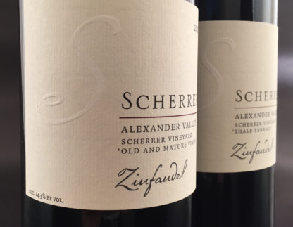 Label close up: Scherrer, Alexander Valley, Scherrer Vineyard, Old & Mature Vines, Zinfandel