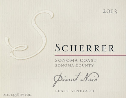 Label: 2013, Scherrer, Sonoma Coast, Sonoma County, Pinot Noir, Platt Vineyard, Alcohol 14.5% by volume