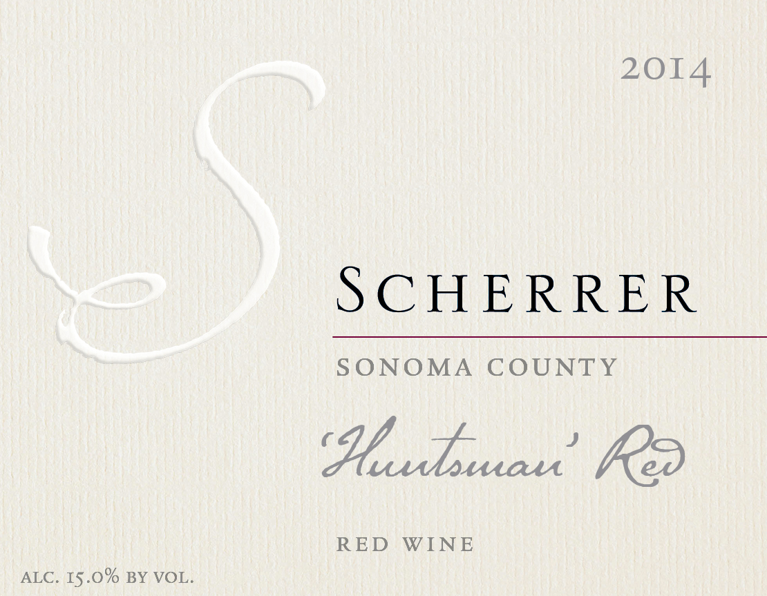 Label: 2014, Scherrer, Sonoma County, 'Huntsman' Red, Red Wine, Alcohol 15.0% by volume