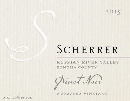 Label: 2015, Scherrer, Russian River Valley, Sonoma County, Pinot Noir, Gunsalus Vineyard, Alcohol 14.5% by volume