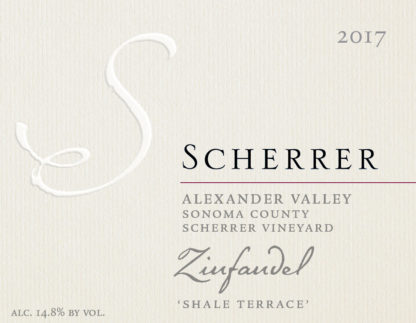 Label: 2017, Scherrer, Alexander Valley, Sonoma County, Scherrer Vineyard, Zinfandel, 'Shale Terrace', Alcohol 14.8% by volume