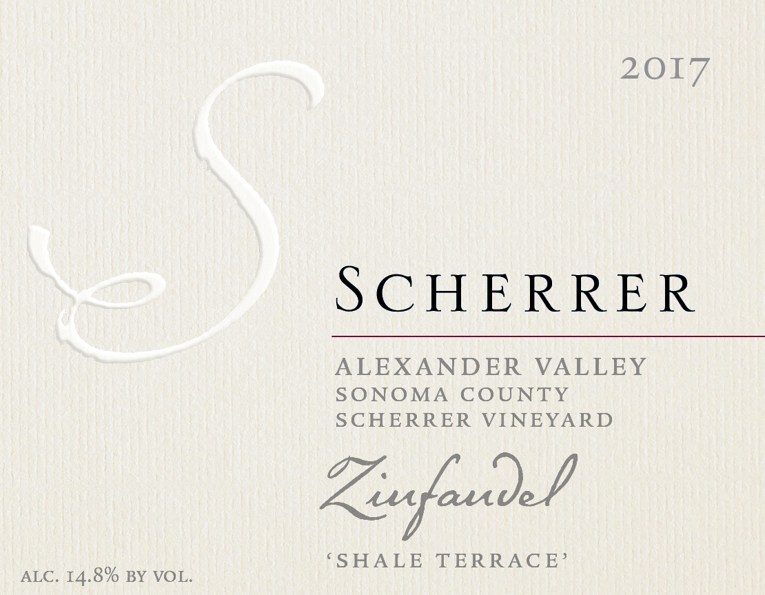 Label: 2017, Scherrer, Alexander Valley, Sonoma County, Scherrer Vineyard, Zinfandel, 'Shale Terrace', Alcohol 14.8% by volume