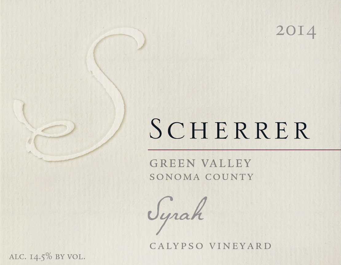 Label: 2014, Scherrer, Green Valley, Sonoma County, Syrah, Calypso Vineyard, Alcohol 14.5% by volume