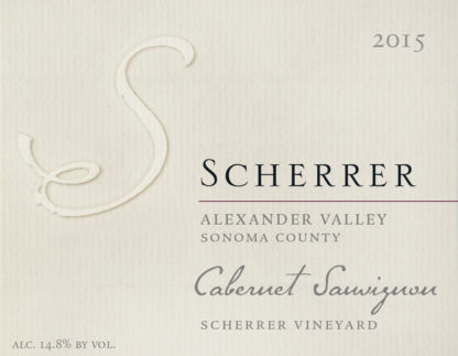Label: 2015, Scherrer, Alexander Valley, Sonoma County, Cabernet Sauvignon, Scherrer Vineyard, Alcohol 14.8% by volume