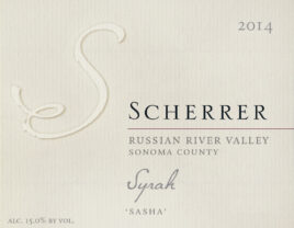 2014 'Sasha' Russian River Valley Syrah. Sonoma County. Scherrer Winery. Alcohol 15.0% by volume