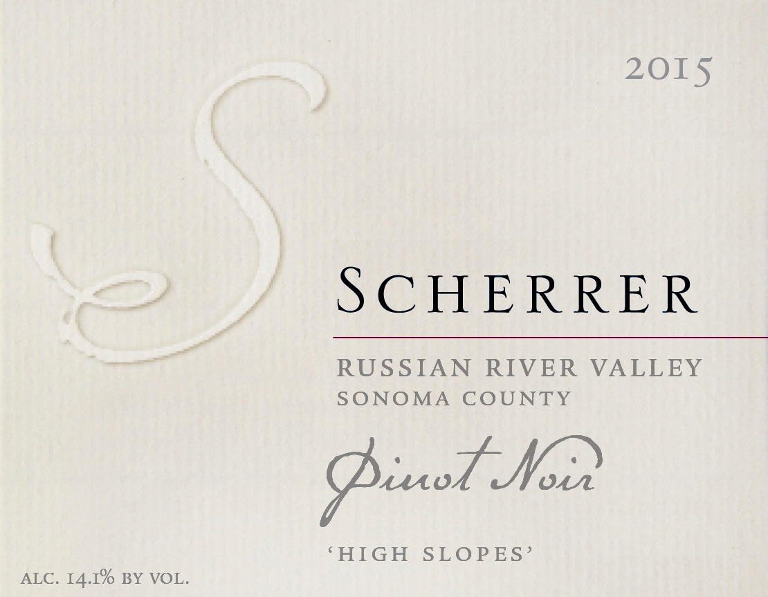 Label: 2015, Scherrer, Russian River Valley, Sonoma County, Pinot Noir, 'High Slopes', Alcohol 14.1% by volume